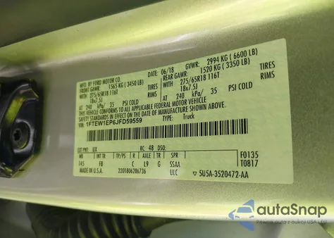 2018 Ford F-150 Xlt из США, поврежденный, VIN 1FTEW1EP6JFD59559